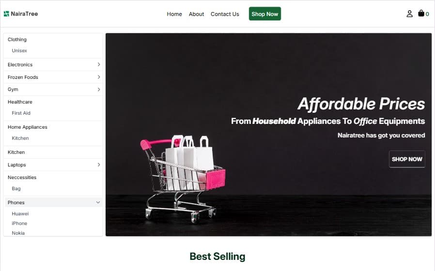 Screenshot of Nairatree eCommerce platform